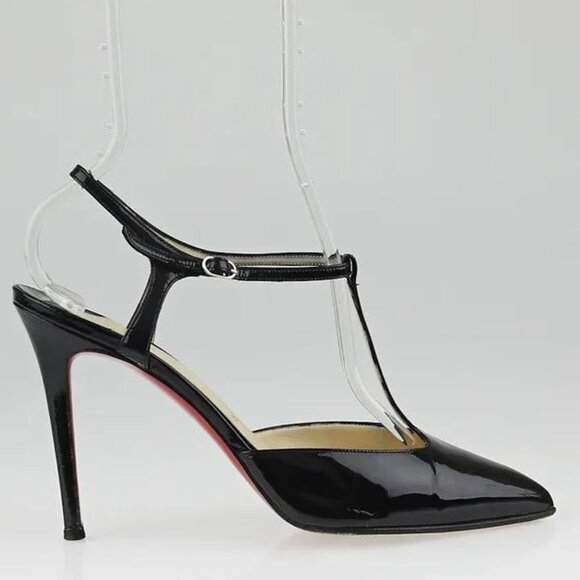 CHRISTIAN LOUBOUTIN Black Patent Leather Coxinelle T-Bar Pumps Size 42 US 11 - Picture 2 of 9
